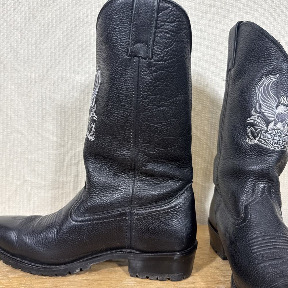 Harley-Davidson Leather Motorcycle Boots Men’s Size 11 Black Eagle Western Biker - Picture 12 of 15